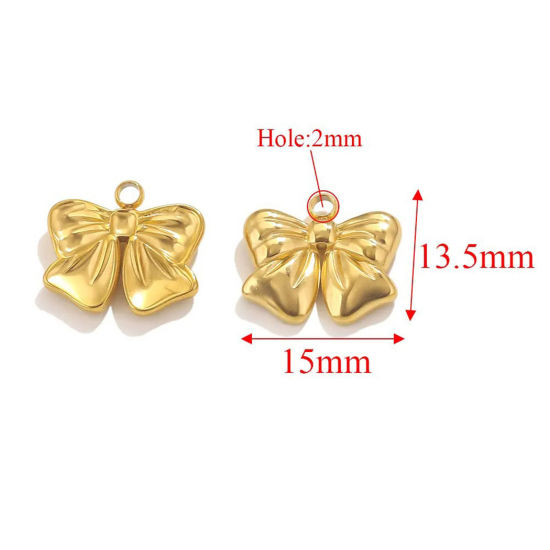 Image de 2 Pcs Breloques en 304 Acier Inoxydable Placage sous Vide Nœuds Papillon Doré 15mm x 13.5mm 