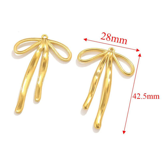 Image de 2 Pcs Breloques en 304 Acier Inoxydable Placage sous Vide Nœuds Papillon Doré 28mm x 42mm 