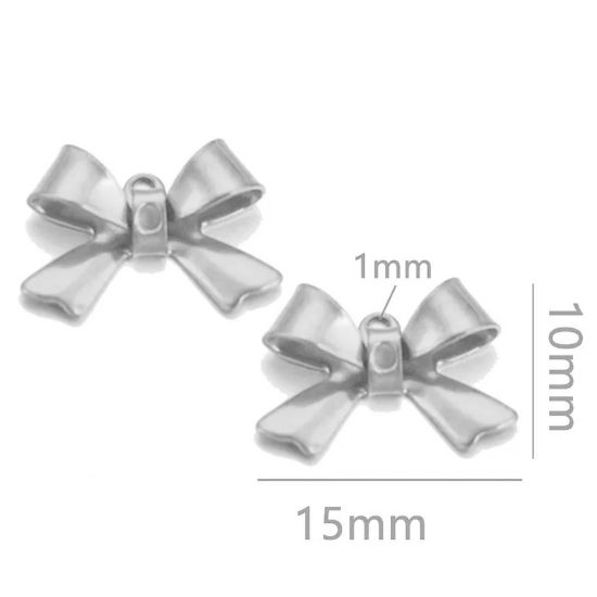 Image de 2 Pcs Breloques en 304 Acier Inoxydable Placage sous Vide Nœuds Papillon Argent Mat 15mm x 10mm 