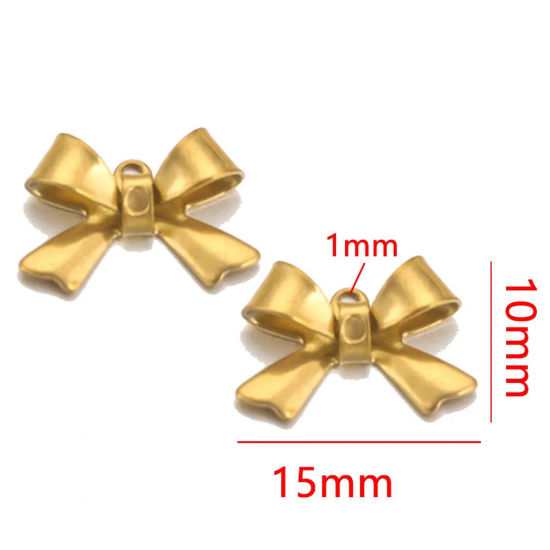Image de 2 Pcs Breloques en 304 Acier Inoxydable Placage sous Vide Nœuds Papillon Doré 15mm x 10mm 