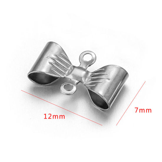 Image de 2 Pcs Connecteurs Pendentifs Breloques en 304 Acier Inoxydable Placage sous Vide Nœuds Papillon Argent Mat 12mm x 7mm 