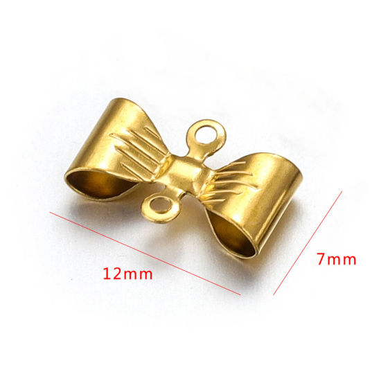 Image de 2 Pcs Connecteurs Pendentifs Breloques en 304 Acier Inoxydable Placage sous Vide Nœuds Papillon Doré 12mm x 7mm 