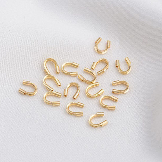 10 個 エコフレンドリー 真鍮 ワイヤープロテクター 14K ゴールドメッキ 5mm x 4mm、 の画像