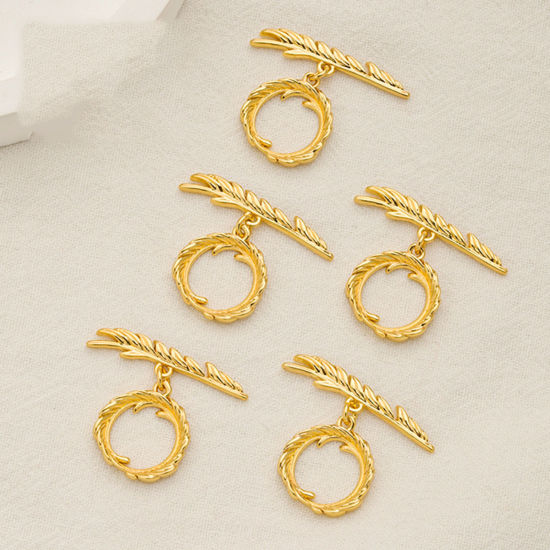 Image de 1 Pièce Fermoir Toggle en Laiton Respectueux de la Nature Plume Anneau Plaqué Or 18K 29mm