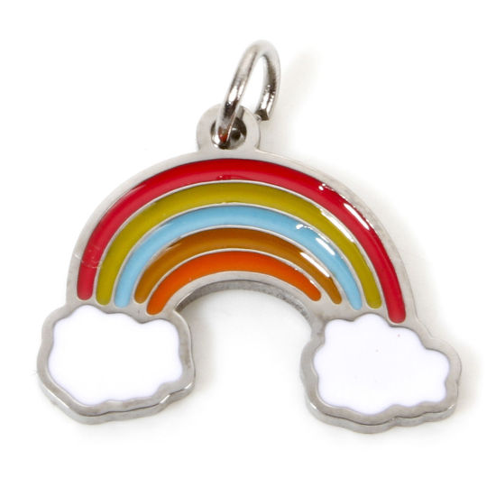 Immagine di 2 Pz 304 Acciaio Inossidabile Ciondoli Arcobaleno Tono Argento Multicolore Con Anello 14mm x 14mm