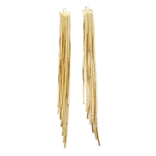 Image de 2 Pcs Pendentifs en Laiton Plaqué Or 18K Franges Pompons Glands 10.2cm x 0.8cm
