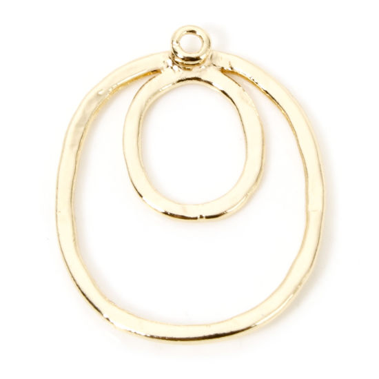 Immagine di 2 Pz Ottone Geometrico Ciondoli Irregolare Placcato Oro 18K Circolo Filigrana 22mm x 18mm