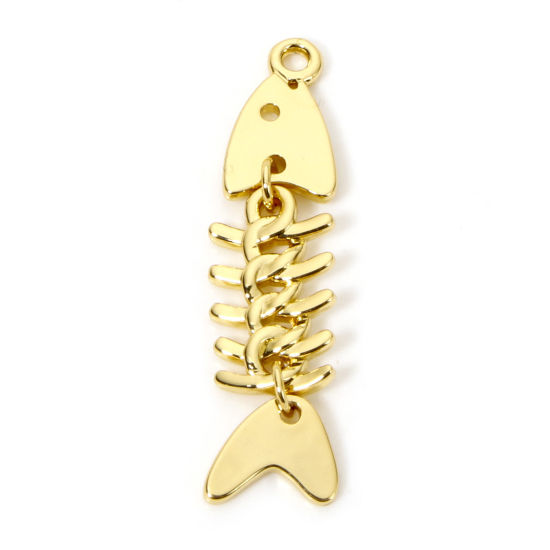 Image de 1 Pièce Pendentifs Bijoux d'Océan en Laiton Respectueux de la Nature Os de Poisson Plaqué Or Véritable 18K Mobile 4.7cm x 1.1cm