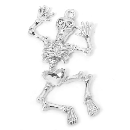 Image de 5 Pcs Pendentifs Halloween en Alliage de Zinc Argent Vieilli Crâne 5.3cm x 3.4cm