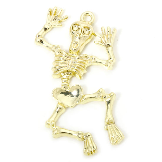 Image de 5 Pcs Pendentifs Halloween en Alliage de Zinc Doré Crâne 5.3cm x 3.4cm