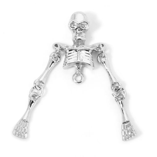 Image de 5 Pcs Pendentifs Halloween en Alliage de Zinc Argent Mat Crâne 4.3cm x 1.7cm