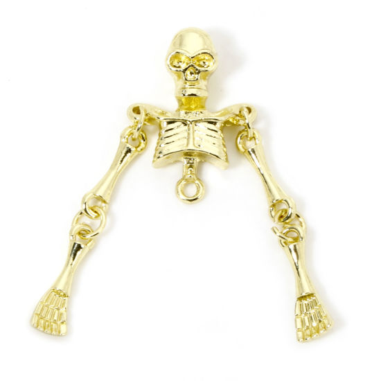 Image de 5 Pcs Pendentifs Halloween en Alliage de Zinc Doré Crâne 4.3cm x 1.7cm