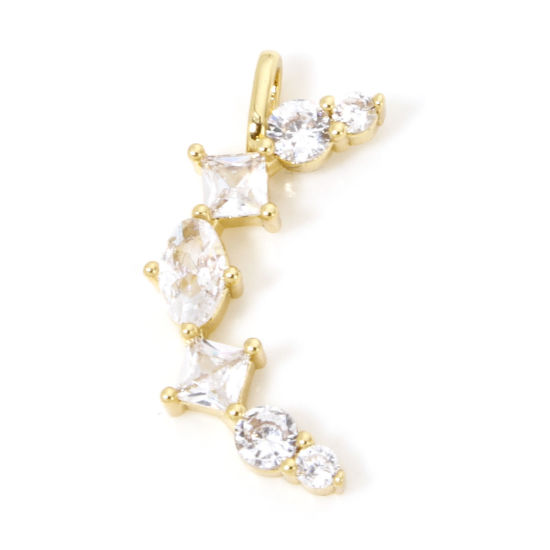 Picture of 1 Piece Eco-friendly Brass Galaxy Charms 18K Real Gold Plated Half Moon Clear Cubic Zirconia 21mm x 10mm