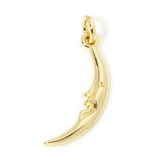 Picture of 1 Piece Eco-friendly Brass Galaxy Charms 18K Real Gold Plated Moon Face 19mm x 6mm