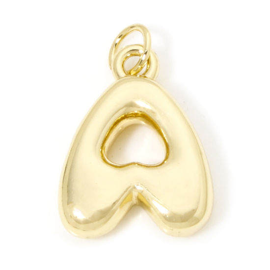 Picture of 1 Piece Eco-friendly Brass Charms 18K Real Gold Plated Capital Alphabet/ Letter Message " A " 3D 21mm x 13mm