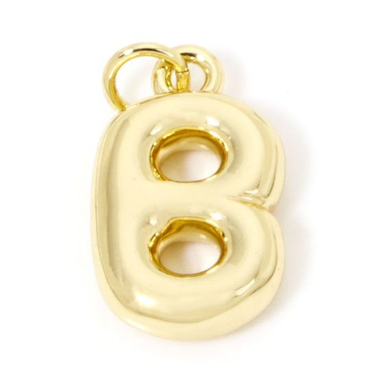 Picture of 1 Piece Eco-friendly Brass Charms 18K Real Gold Plated Capital Alphabet/ Letter Message " B " 3D 21mm x 11mm