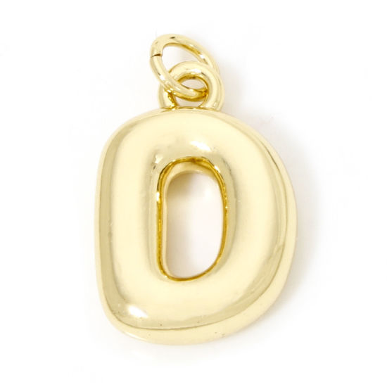 Picture of 1 Piece Eco-friendly Brass Charms 18K Real Gold Plated Capital Alphabet/ Letter Message " D " 3D 21mm x 12mm