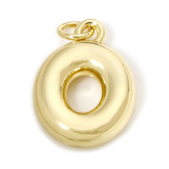 Picture of 1 Piece Eco-friendly Brass Charms 18K Real Gold Plated Capital Alphabet/ Letter Message " O " 3D 20mm x 13mm