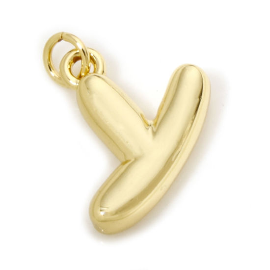 Picture of 1 Piece Eco-friendly Brass Charms 18K Real Gold Plated Lowercase Letter Message " y " 3D 20mm x 13mm