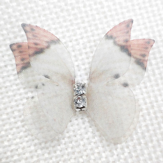 Image de 20 Pcs Accessoires de Bricolage Artisanal en Polyester Papillon Éthéré Beige Papillon Multicouche 3cm