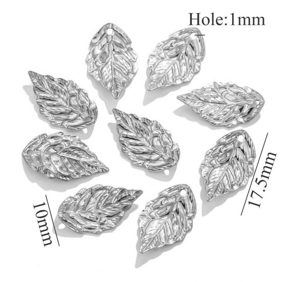 Image de 20 Pcs Breloques en 304 Acier Inoxydable Feuille de Ginkgo Argent Mat 17.5mm x 10mm