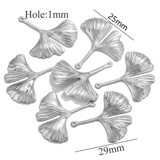 Image de 10 Pcs Breloques en 304 Acier Inoxydable Feuille de Ginkgo Argent Mat 29mm x 25mm