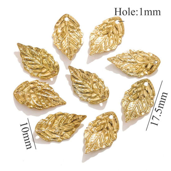 Image de 20 Pcs Breloques en 304 Acier Inoxydable Placage sous Vide Feuille Plaqué Or 18K 17.5mm x 10mm