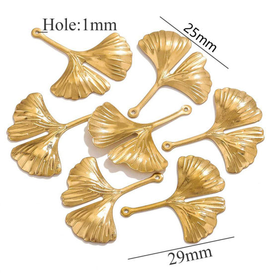 Image de 10 Pcs Breloques en 304 Acier Inoxydable Placage sous Vide Feuille Plaqué Or 18K 29mm x 25mm