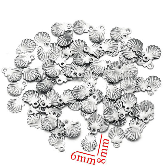 Bild von 80 Stück 304 Edelstahl Charms Muschel Silberfarbe 8mm x 6mm