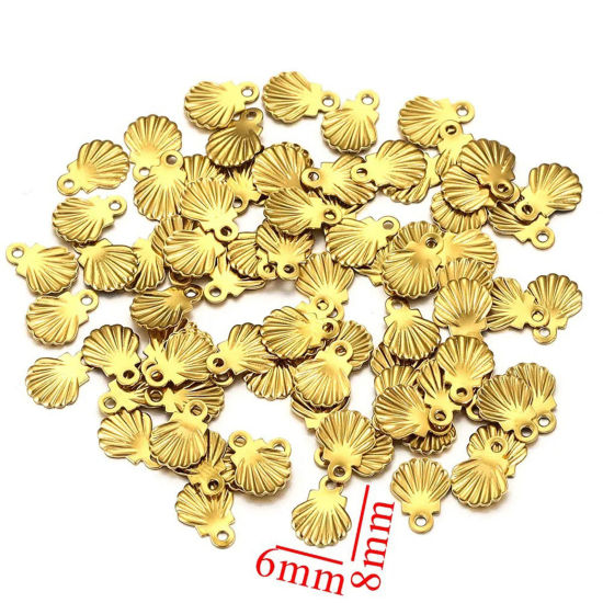 Bild von 10 Stück Vakuumbeschichtung 304 Edelstahl Charms Muschel Vergoldet 8mm x 6mm