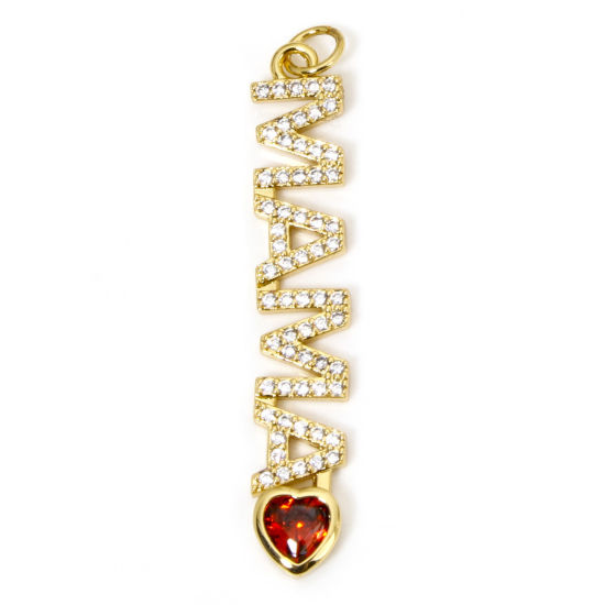 Picture of 1 Piece Eco-friendly Brass Mother's Day Pendants 18K Real Gold Plated Message Message " Mama " Micro Pave Clear Cubic Zirconia 4.4cm x 0.7cm