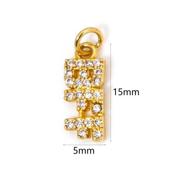 Picture of 1 Piece Eco-friendly Brass Charms 18K Real Gold Plated Message Message " BFF " Micro Pave Clear Cubic Zirconia 15mm x 5mm