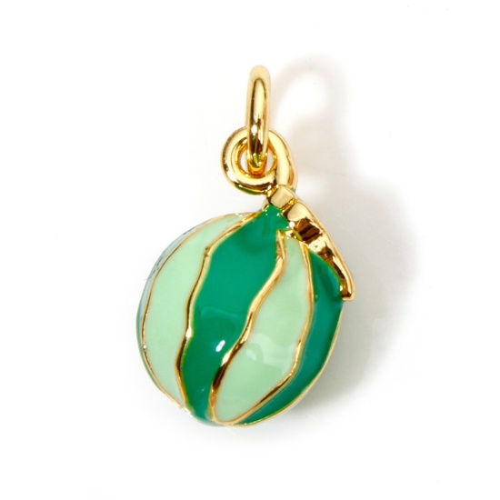 Image de 1 Pièce Breloques en Laiton Respectueux de la Nature Pasthèque Plaqué Or Véritable 18K Vert Émail 16mm x 8.5mm