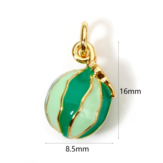 Image de 1 Pièce Breloques en Laiton Respectueux de la Nature Pasthèque Plaqué Or Véritable 18K Vert Émail 16mm x 8.5mm