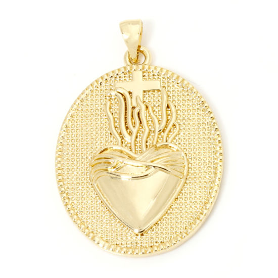 Image de 1 Pièce Pendentifs Religieux en Laiton Respectueux de la Nature Coeur de Ex-Voto Plaqué Or Véritable 18K 3.9cm x 2.6cm