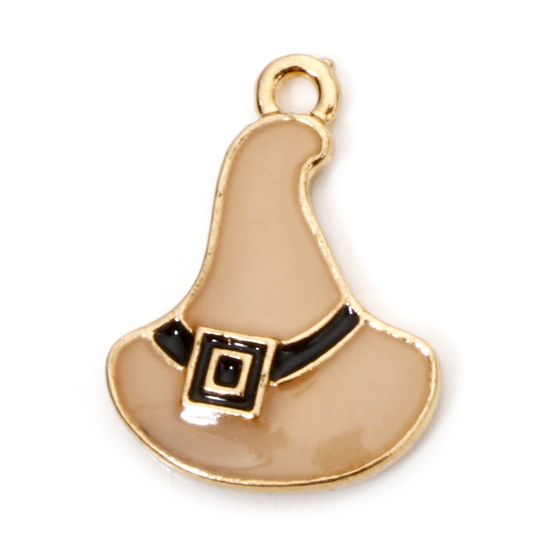 Imagen de 10 Unidades Zamak Halloween Colgantes Chapado en Oro Sombrero de Bruja de Halloween Brillan en la oscuridad 19mm x 14mm