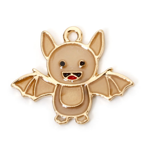 Imagen de 10 Unidades Zamak Halloween Colgantes Chapado en Oro Halloween Murciélago Brillan en la oscuridad 23mm x 19mm