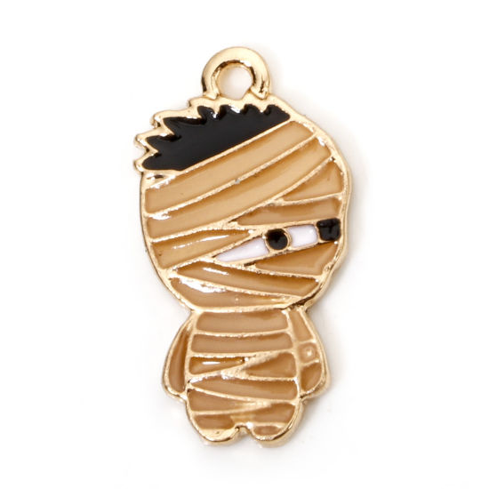 Imagen de 10 Unidades Zamak Halloween Colgantes Chapado en Oro Momia de Halloween Brillan en la oscuridad 22mm x 12mm