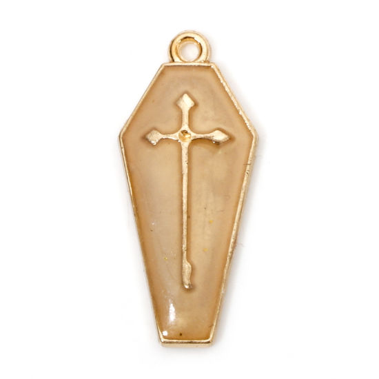Imagen de 10 Unidades Zamak Halloween Colgantes Chapado en Oro Ataúd Cruz Brillan en la oscuridad 26mm x 11.5mm