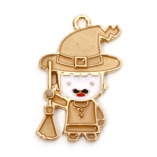 Imagen de 10 Unidades Zamak Halloween Colgantes Chapado en Oro Escoba Halloween Mago Brillan en la oscuridad 26mm x 17mm