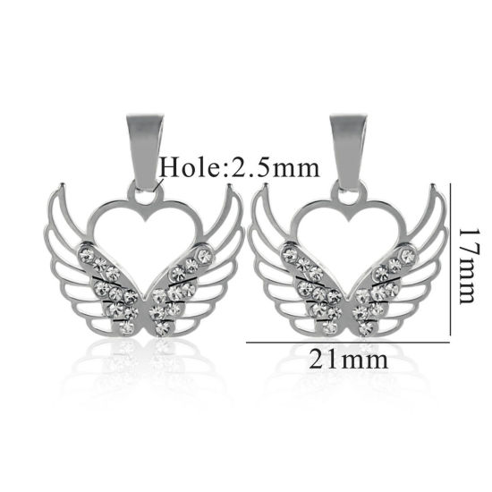 Immagine di 1 Pz 304 Acciaio Inossidabile Ciondoli Pendenti Ali Tono Argento Filigrana 24mm x 21mm
