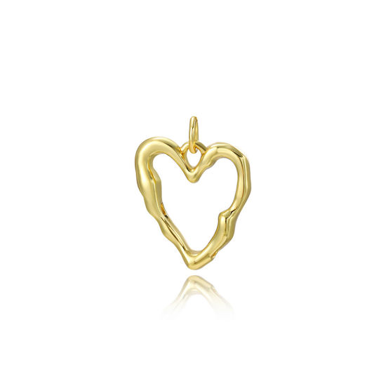 Imagen de 2 Unidades Latón día de San Valentín Colgantes Corazón Chapado en Oro de 18K 20mm x 15mm