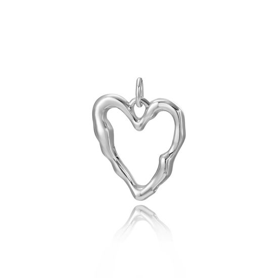 Imagen de 2 Unidades Latón día de San Valentín Colgantes Corazón Platino Chapado 20mm x 15mm