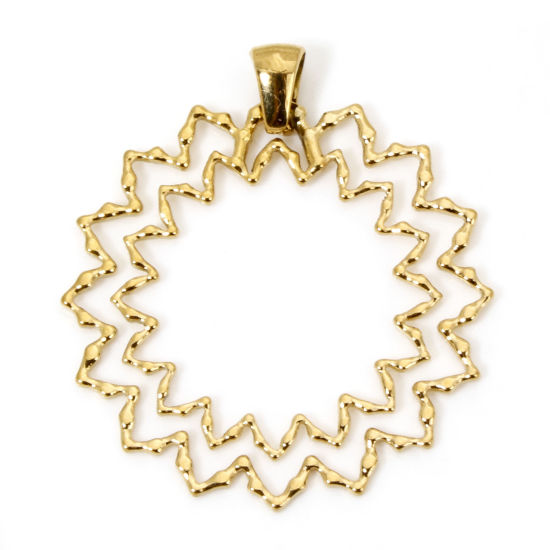 Image de 1 Pièce Pendentifs en 304 Acier Inoxydable Placage sous Vide Élégant Vague Doré Anneau 37mm x 32.5mm