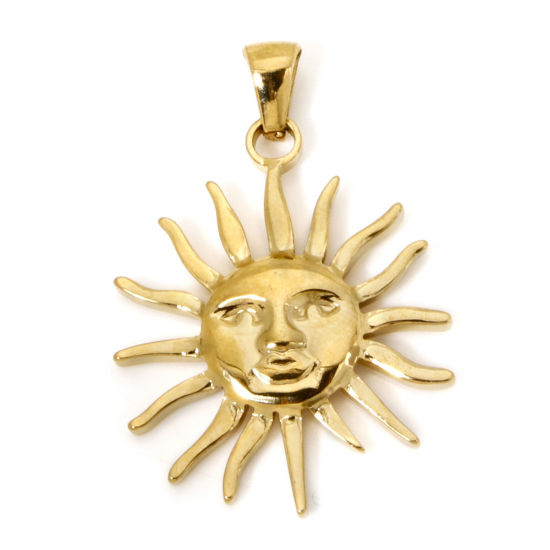 Image de 1 Pièce Pendentifs en 304 Acier Inoxydable Placage sous Vide Galaxie Doré Soleil avec Visage 35.5mm x 24.5mm