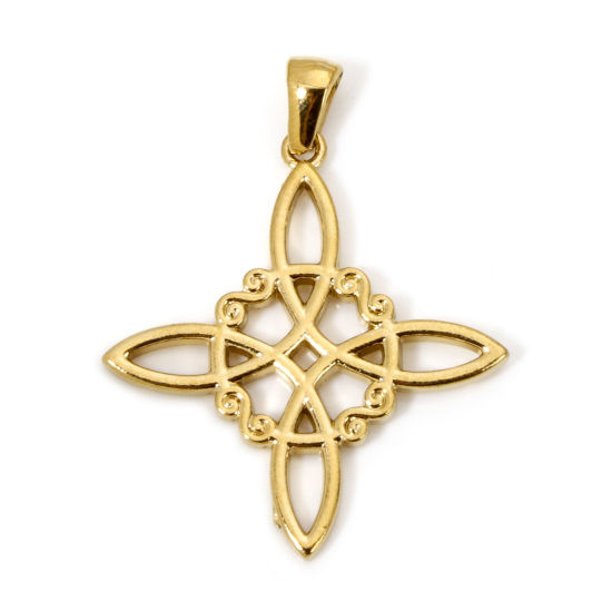 Image de 1 Pièce Pendentifs en 304 Acier Inoxydable Placage sous Vide Ethnique Nœud celtique Doré 38mm x 30.5mm