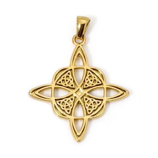 Image de 1 Pièce Pendentifs en 304 Acier Inoxydable Placage sous Vide Ethnique Nœud celtique Doré 39mm x 30.5mm
