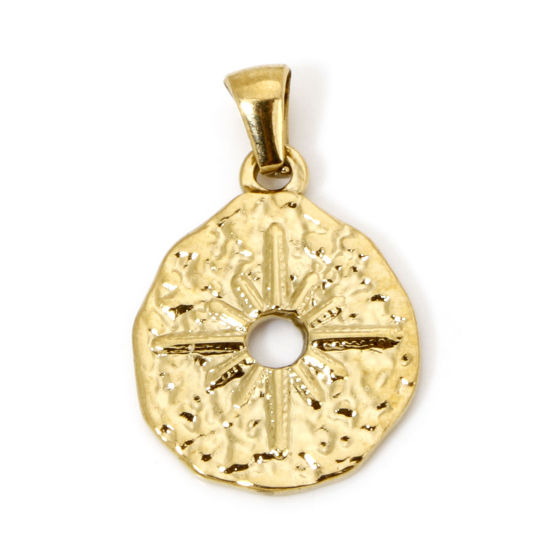Image de 1 Pièce Pendentif Breloque en 304 Acier Inoxydable Placage sous Vide Galaxie Rond Doré Etoile Creux 28mm x 18.5mm