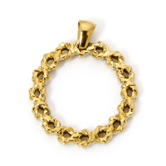 Image de 1 Pièce Pendentifs en 304 Acier Inoxydable Placage sous Vide Rétro Tressé Doré Anneau 30mm x 25mm