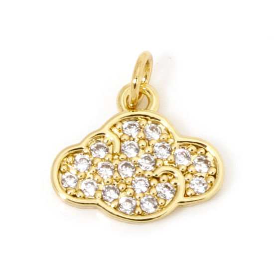 Immagine di 1 Pz Ottone Galassia Ciondoli Nuvole Placcato Oro 18K Micro Spianare Trasparente Cubic Zirconiae 12mm x 11.5mm